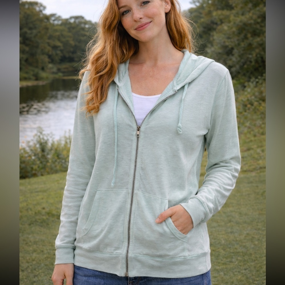 EUC VICTORIA’S SECRET SHEER ZIP UP HOODIE MINT GREEN SIZE LARGE